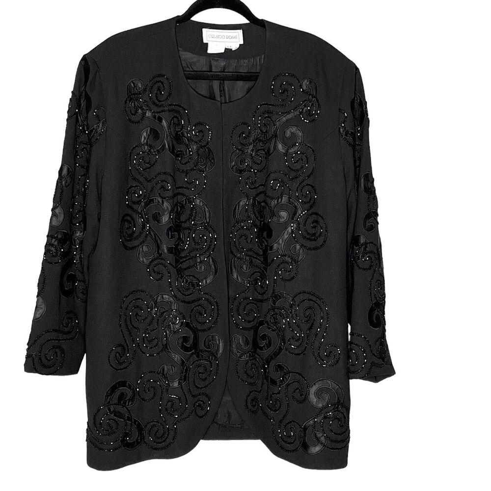 Vtg Orlando Rossi Blazer Jacket Beaded Scrolls Glam Whimsigoth Black Size 2X